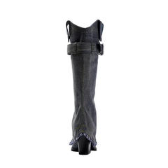 Buckled Denim Knee High Boots