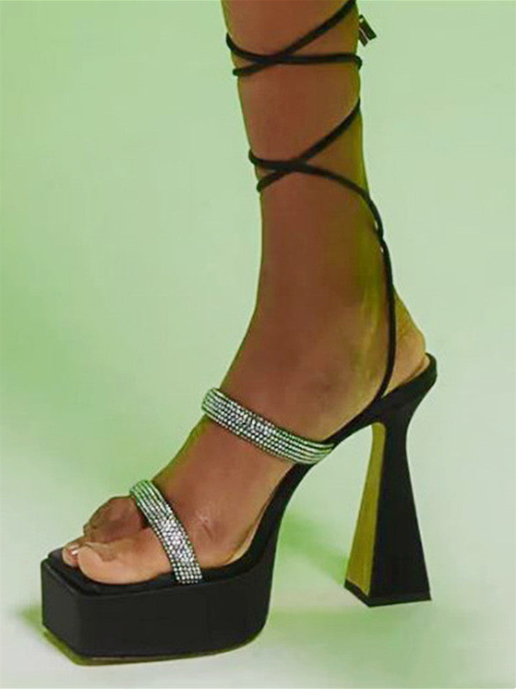 Diamante Lace Up Platform Sandals