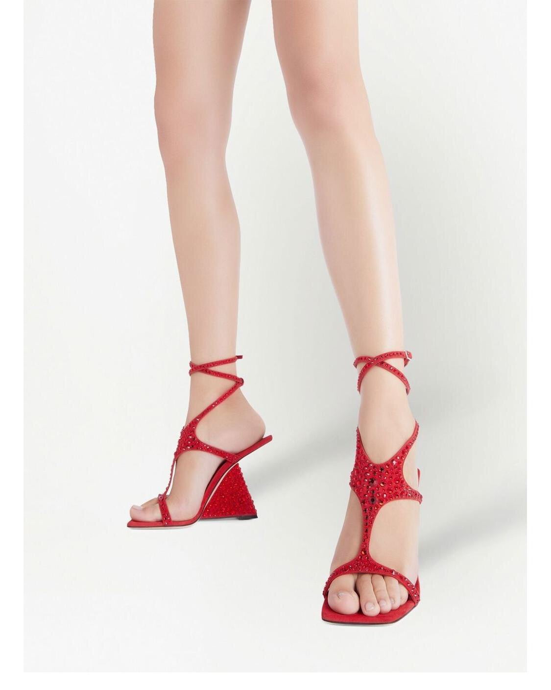 Diamante Ankle Strap Wedged Heel Sandals