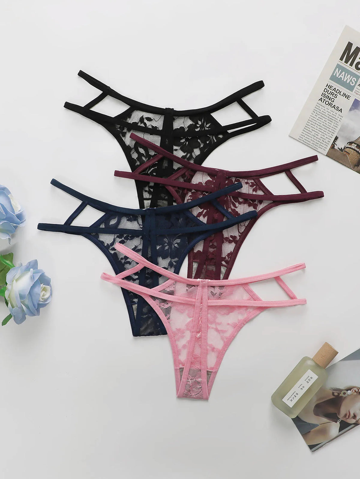 4PCS Women Sexy Lace Thong
