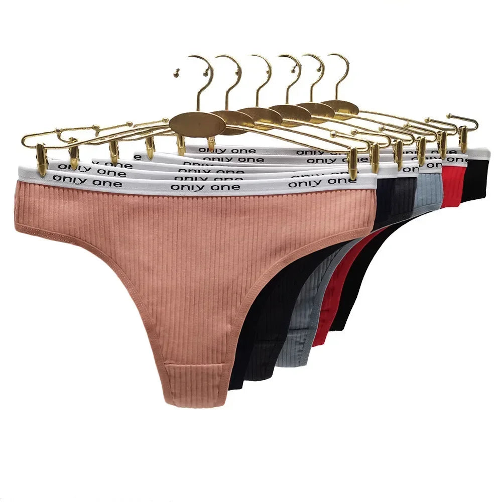 5 PCS Letters Waist Cotton Ribbed Thong