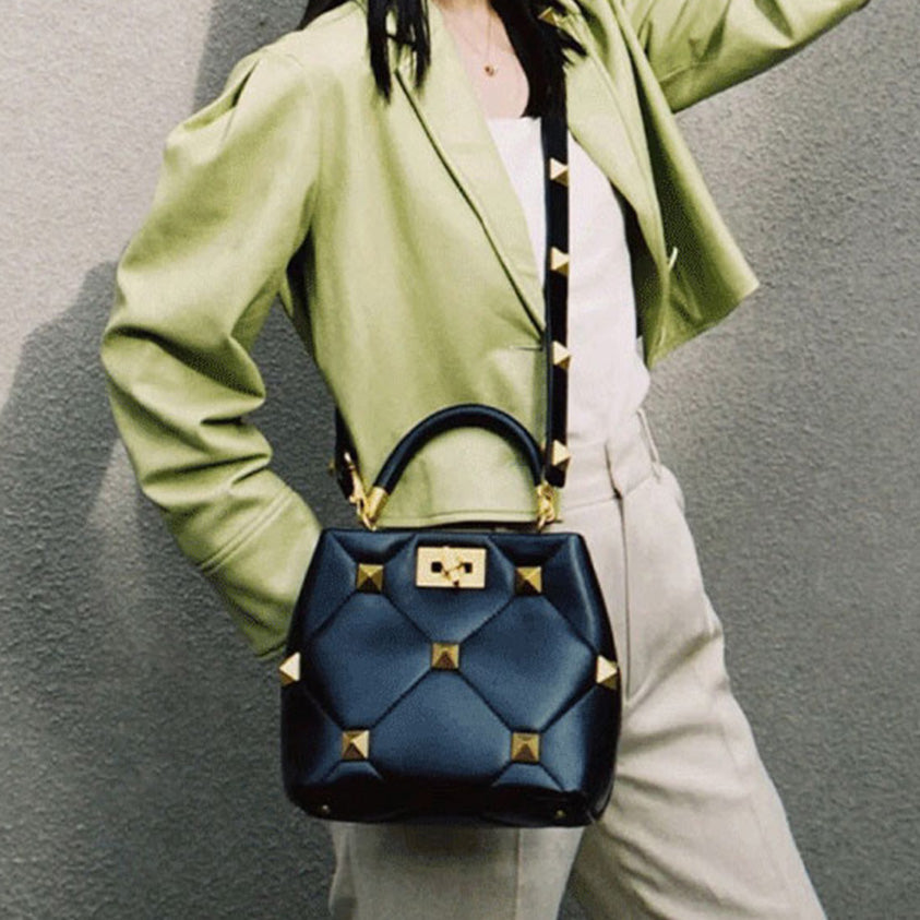 Studded Quilted Leather Tote Bag