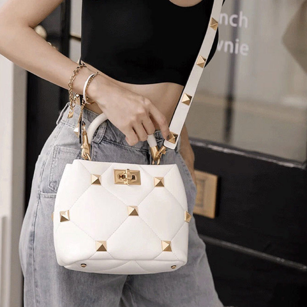 Studded Quilted Leather Tote Bag