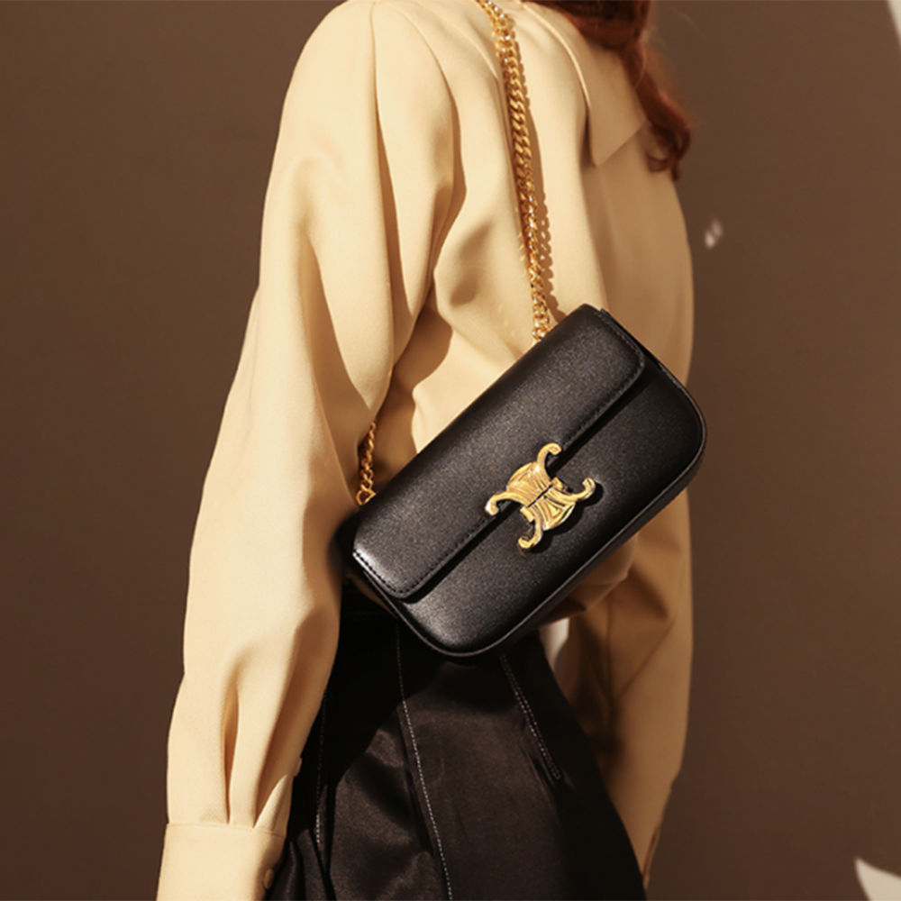 Metal Lock Leather Cross Body Bag