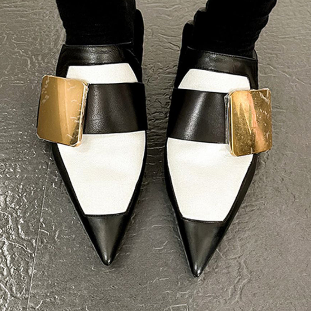 Metal Embellished Leather Flat Loafers