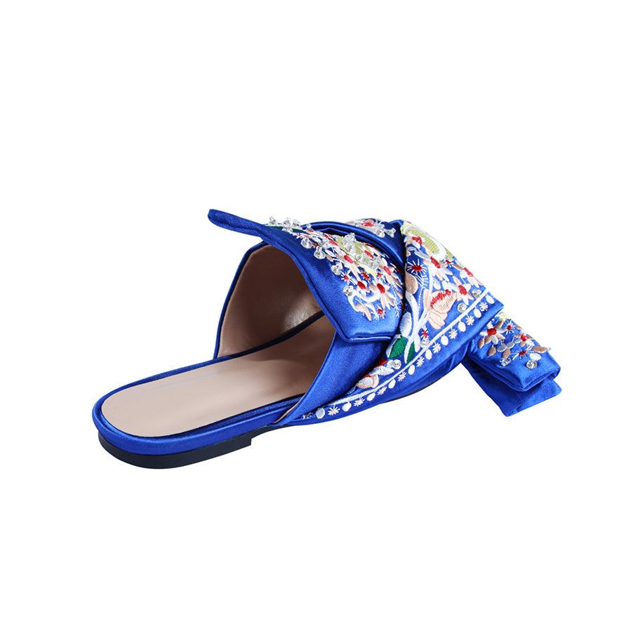 Embroidery Knotted Leather Slipper Slides