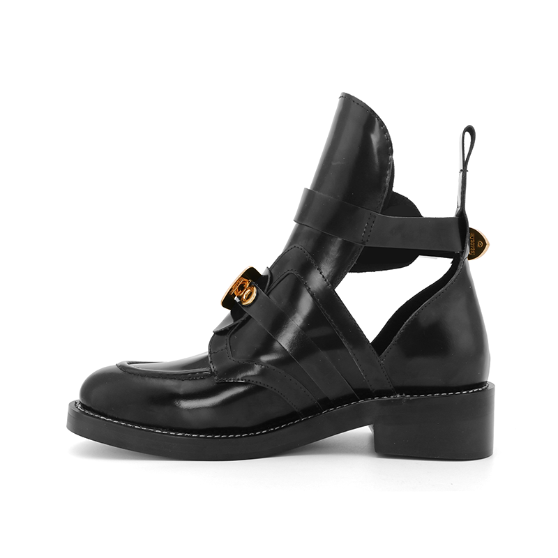 ive - WOMEN-CRUSH Black Cutout Boots - Gold Buckle