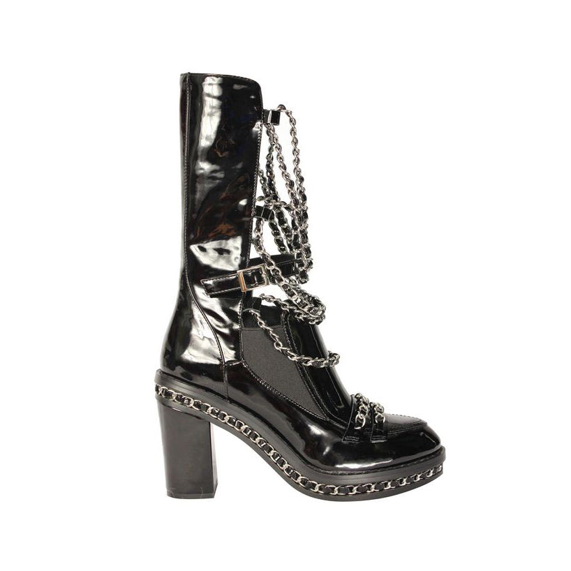 Chain Embellished Biker Ankle Boots