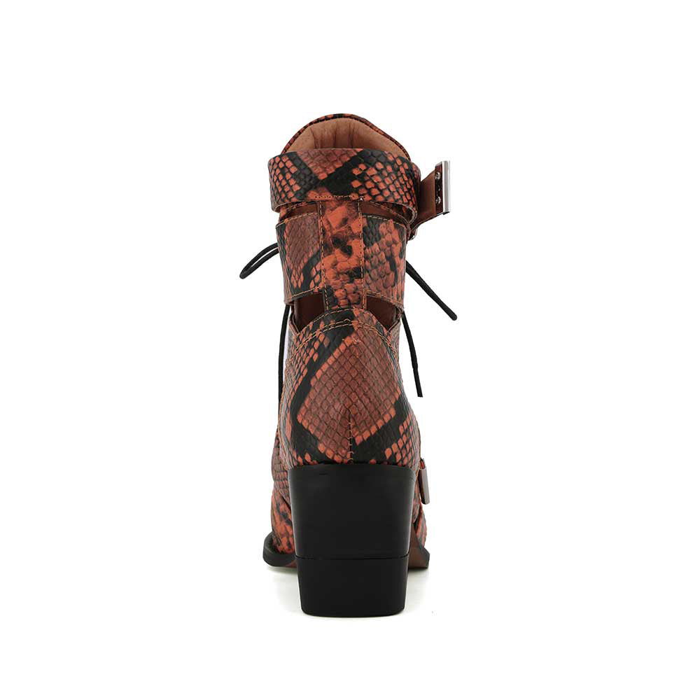 Printed Cut Out Biker Ankle Western Cowboy Boots