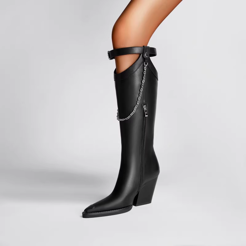 Chain Embellished Knee High Boots