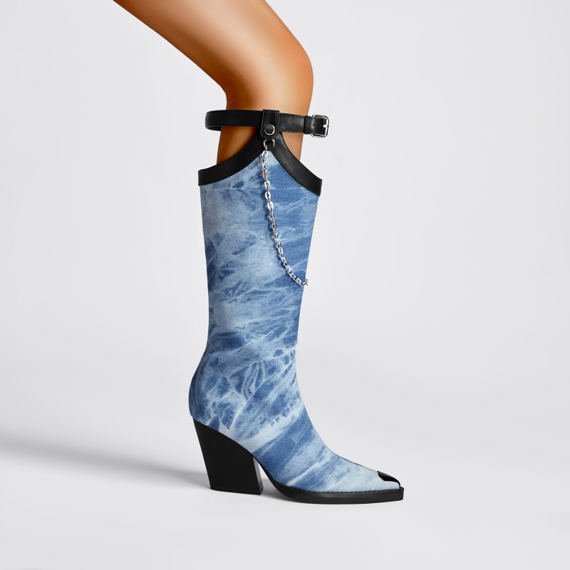 Chain Embellished Knee High Boots