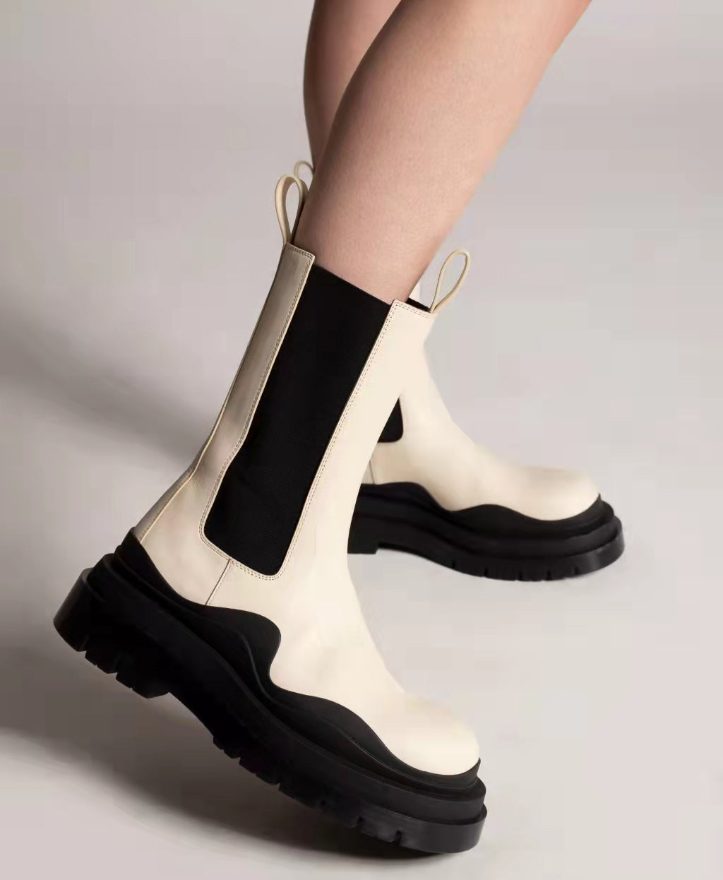 Bi-Color Leather Ankle Boots