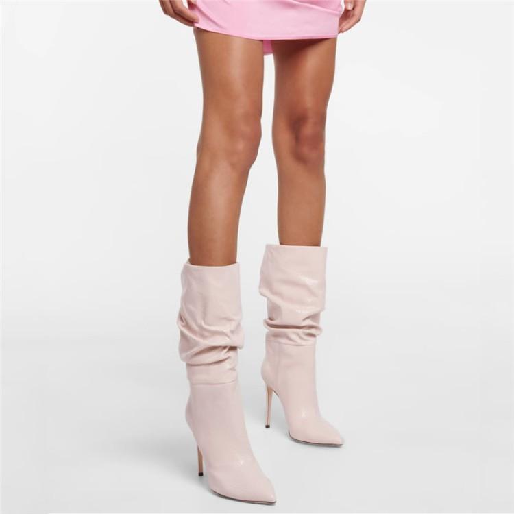 Stiletto Heel Leather Slouchy Ankle Boots