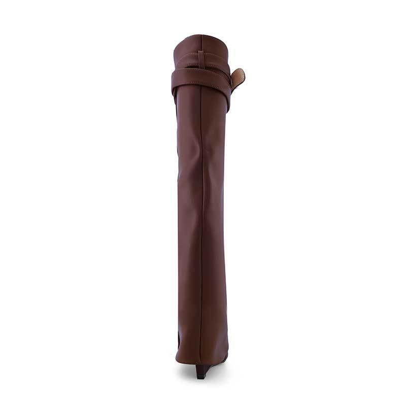 Leather Wedged Heel Knee High Boots