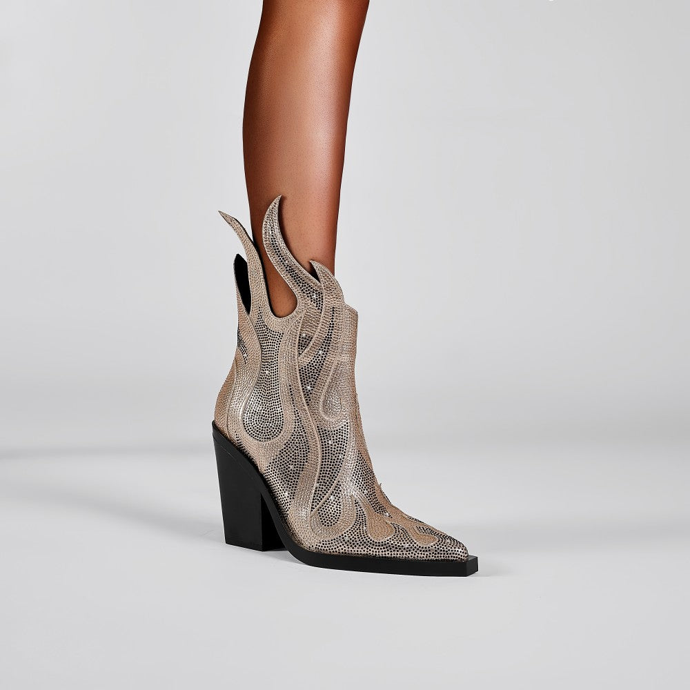 Diamante Block Heel Ankle Boots