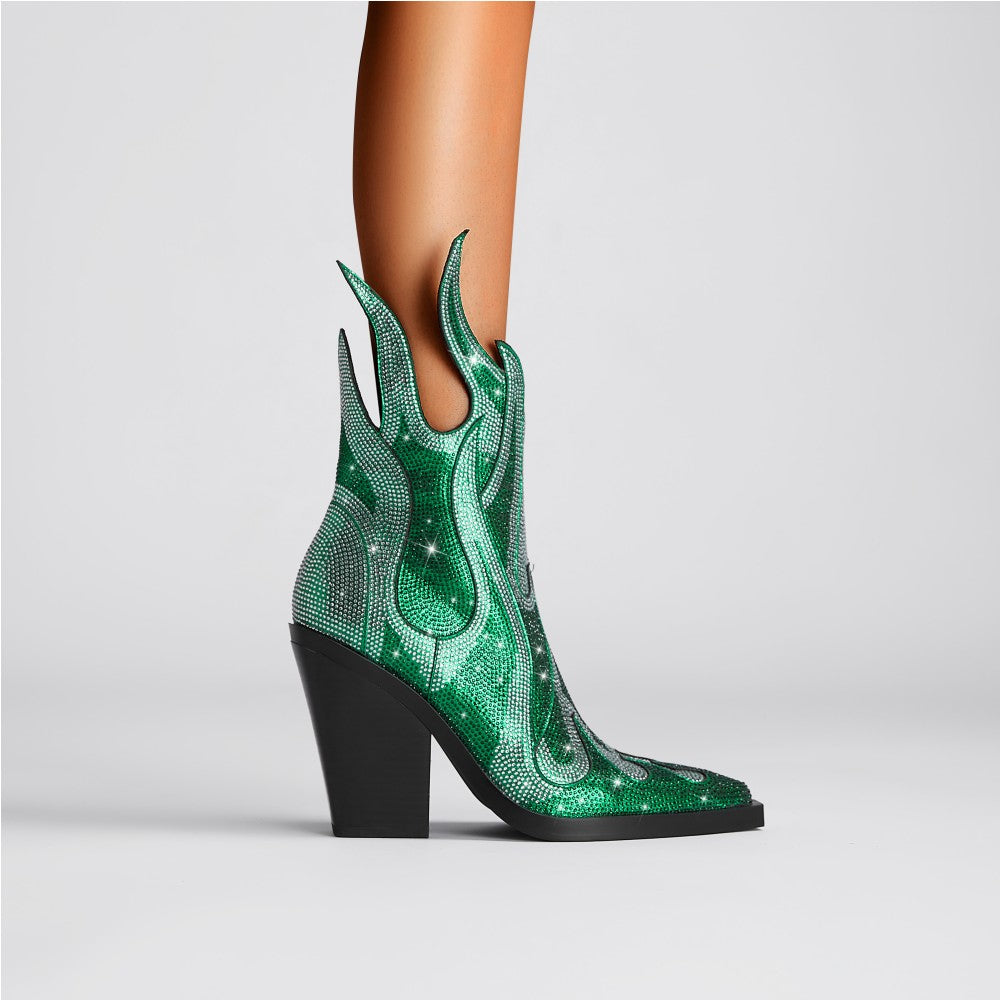 Diamante Block Heel Ankle Boots