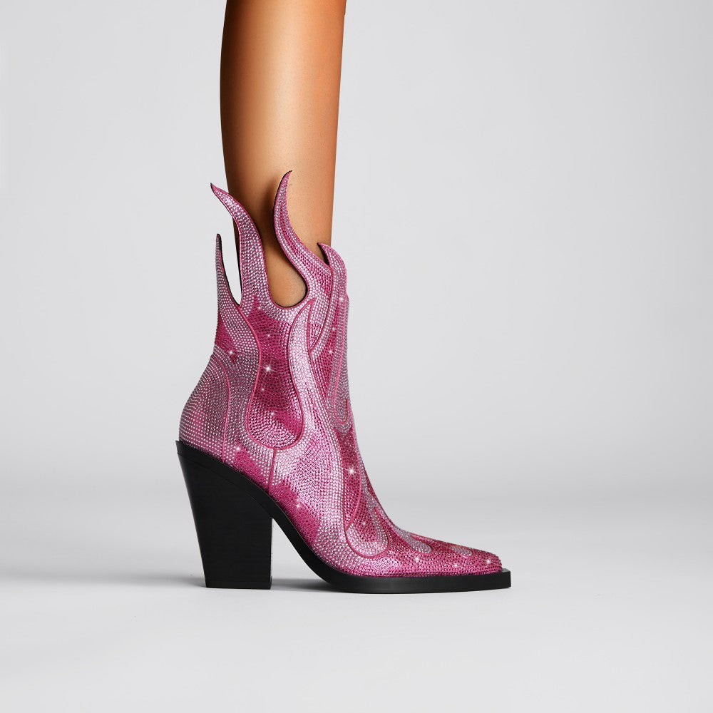Diamante Block Heel Ankle Boots