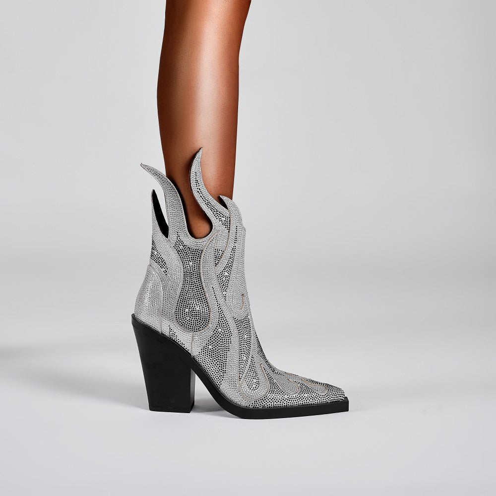 Diamante Block Heel Ankle Boots