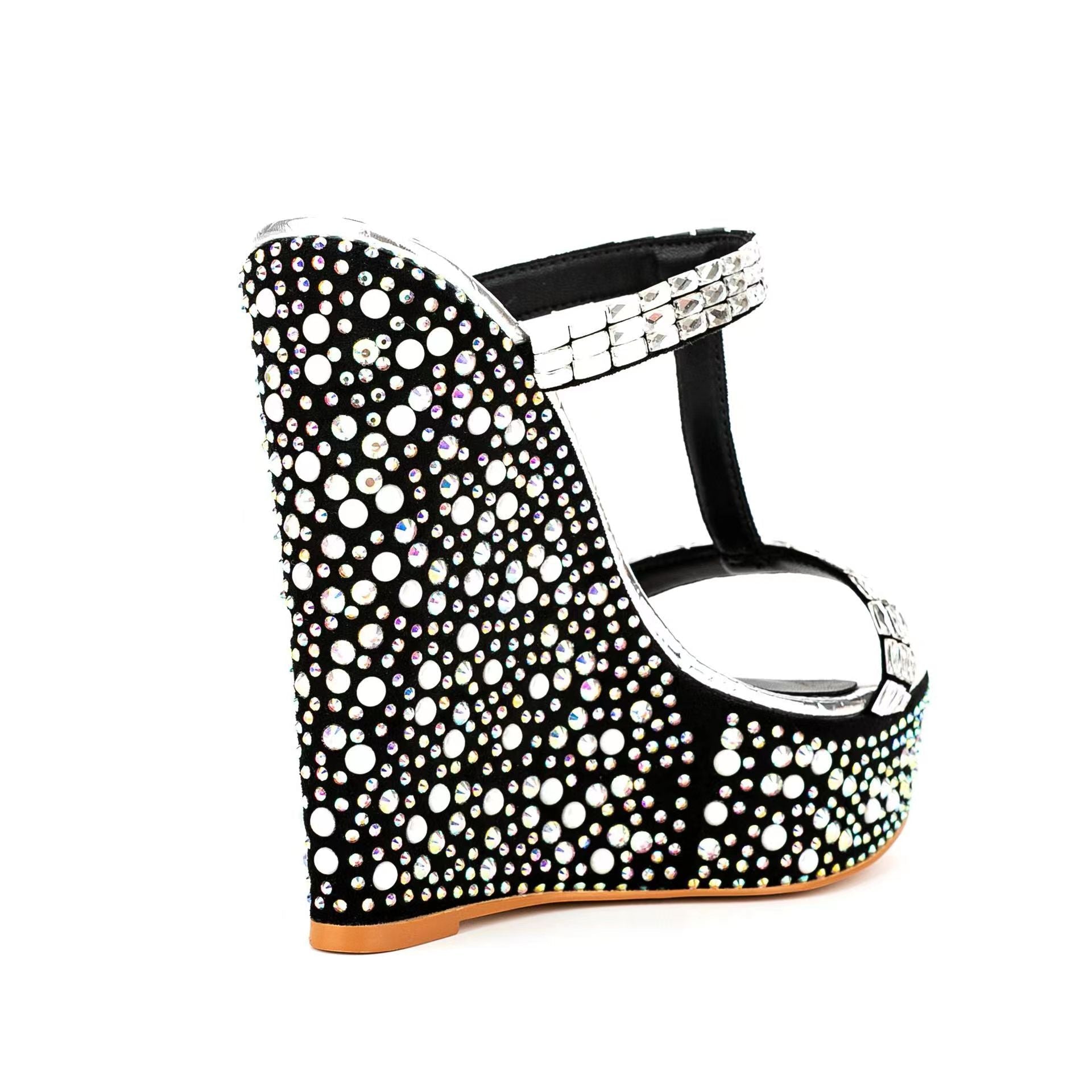Diamante Wedged Heel Mules Sandals