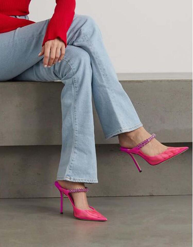 Diamante PVC High Heel Mules Sandals