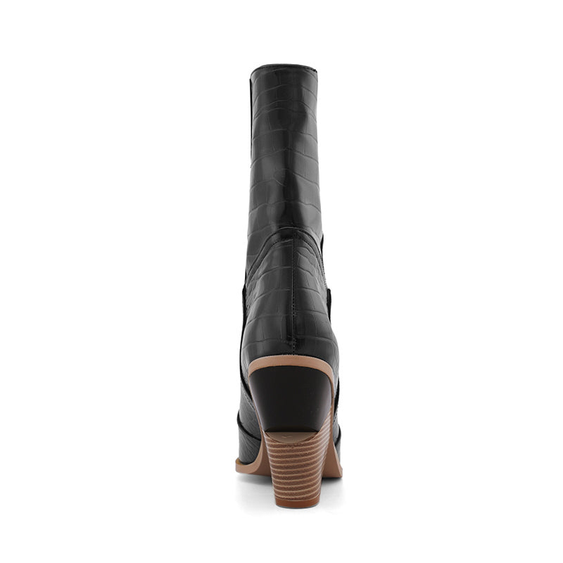 culptured Heel Western Cowboy Ankle Boots