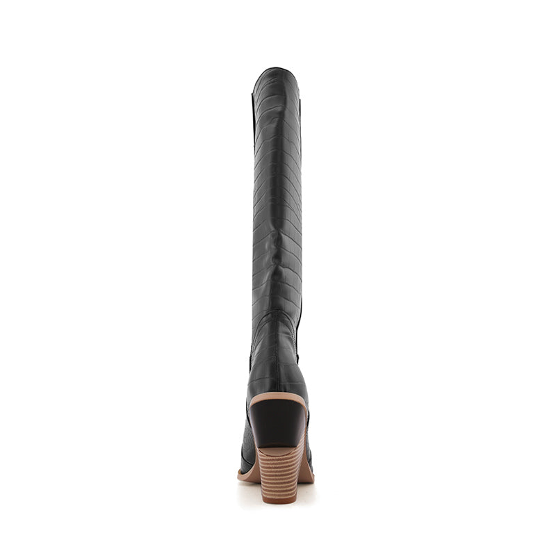 culptured Heel Western Cowboy Knee High Boots