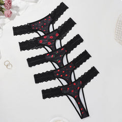 5pcs Women's Sexy 5-Pack Floral Print Lace G-String Thong
