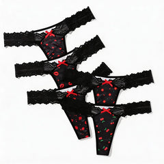 5pcs Women's Sexy 5-Pack Floral Print Lace G-String Thong