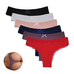 6 Pcs Lace Cotton Thong