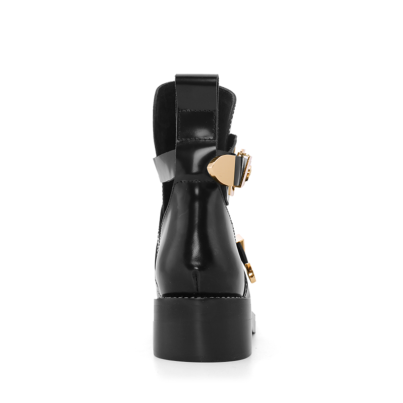 ive - WOMEN-CRUSH Black Cutout Boots - Gold Buckle