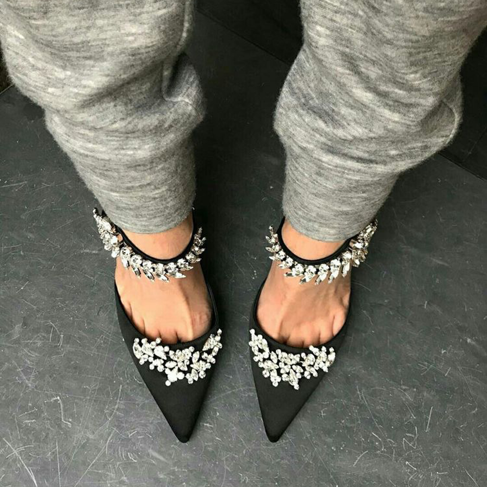 Diamante Strap Satin High Heel Mules Sandals