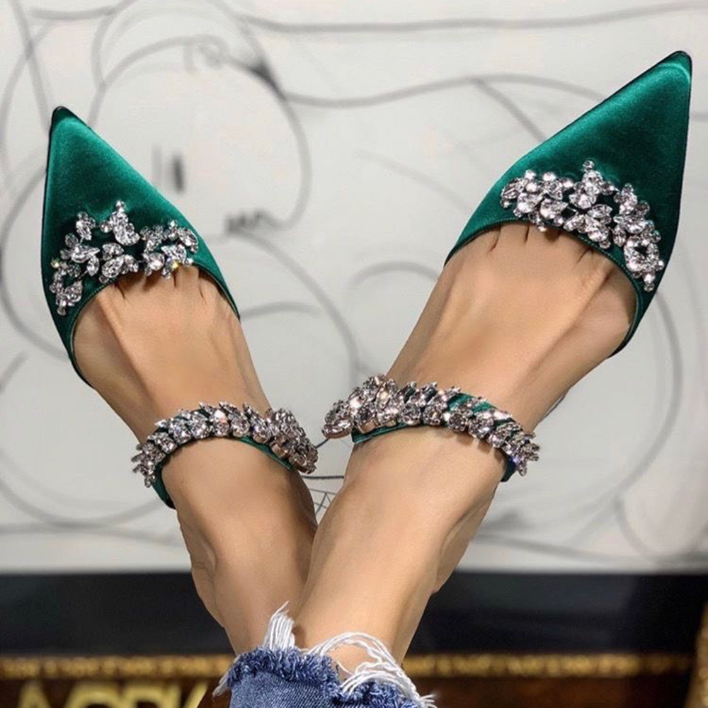 Diamante Strap Satin High Heel Mules Sandals