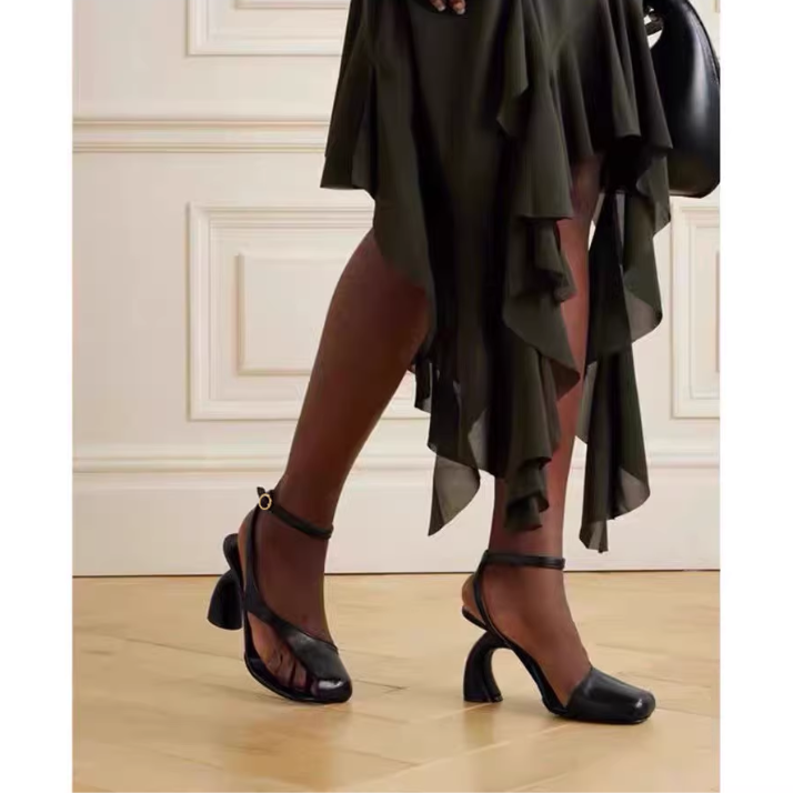 Ankle Strap Curved Heel Sandals