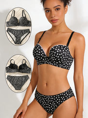 Black White Heart Print Push Up Bra