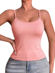 Built-in Pads Women Camisole Top Solid Basic Wireless Tank Top Daily Casual Sports Sleeveless Vest Top