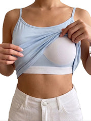 Built-in Pads Women Camisole Top Solid Basic Wireless Tank Top Daily Casual Sports Sleeveless Vest Top