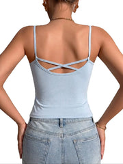 Built-in Pads Women Camisole Top Solid Basic Wireless Tank Top Daily Casual Sports Sleeveless Vest Top