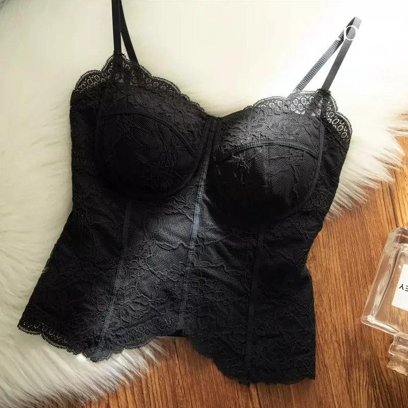 Chic French Lace Camisole for Women Built-in Bra