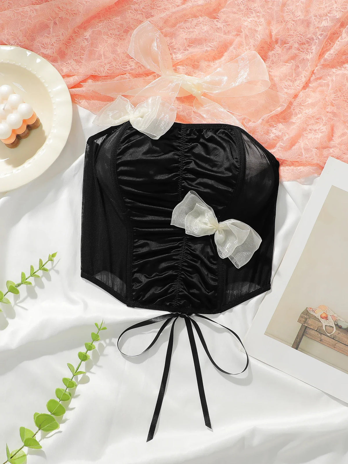 Elegant Black Satin Halter Corset Top