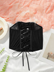 Elegant Black Satin Halter Corset Top