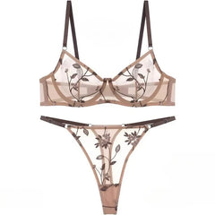Elegant European Sheer Lace Embroidery Underwire Bra