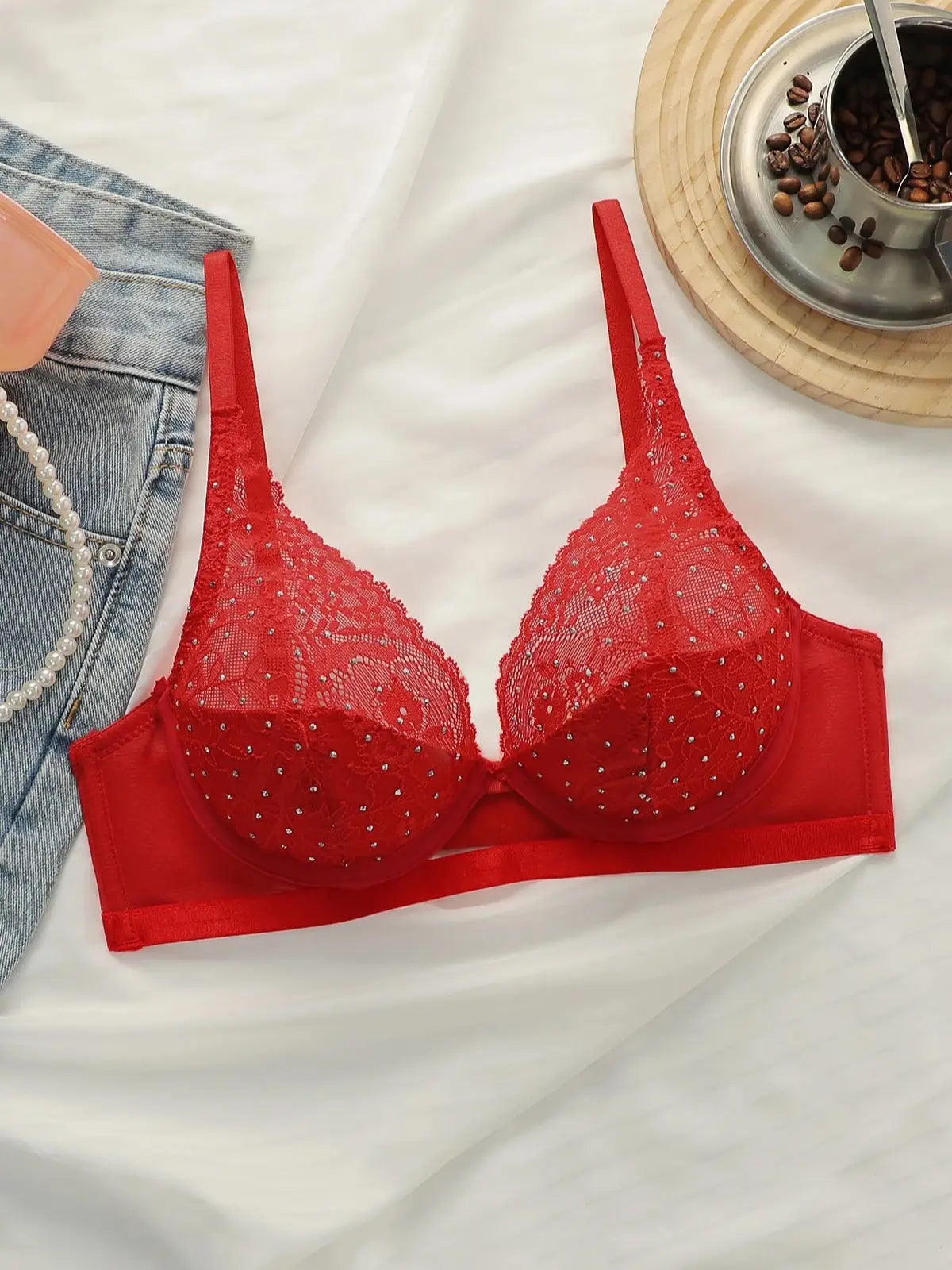 Elegant Red Lace Bra