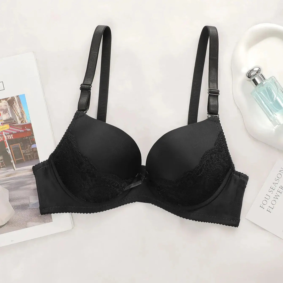 Black Lace Bow Underwire Bra