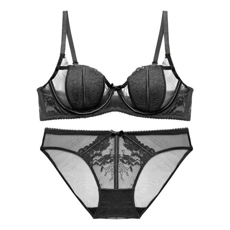 Female French Lace Intimates Set Bunny Ear Cups Soft Wire Push Up Lift Breathable Slim Support Comfort Versatile Style Lingerie