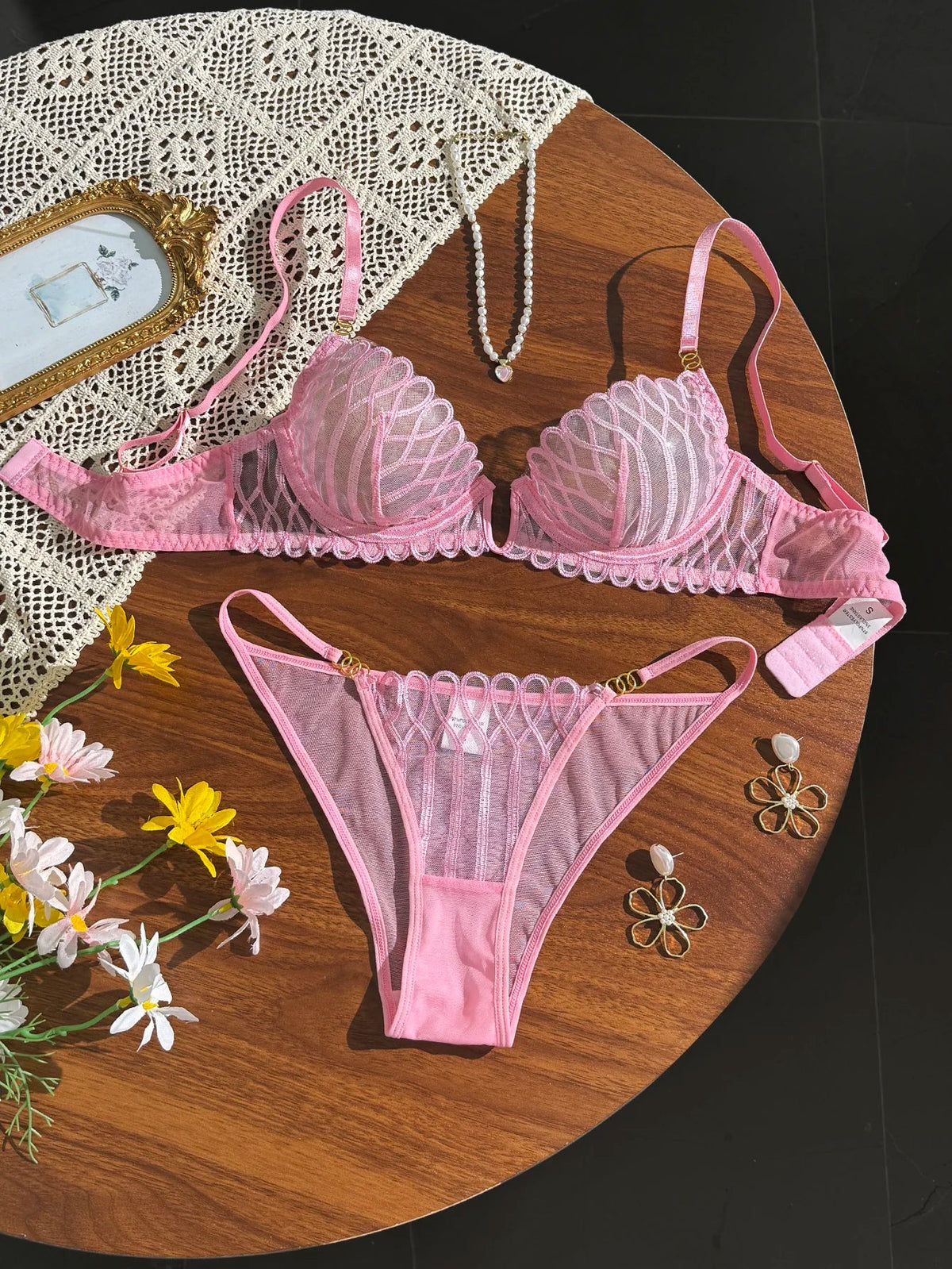 French Style Sexy Embroidered Transparent Underwear