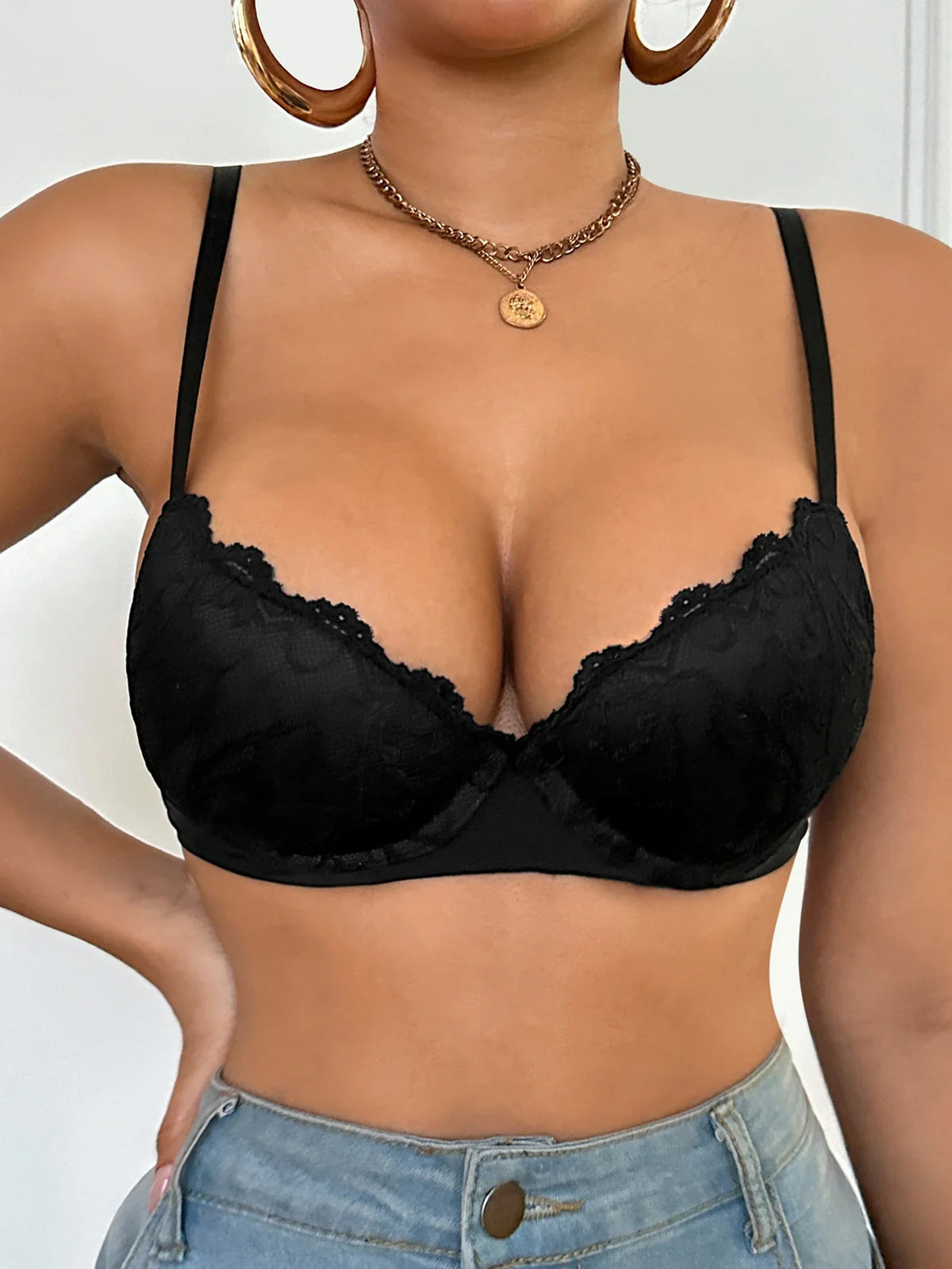 Lace Trim Solid Women's Bra