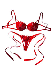Ladies Floral Lace Thin Briefs Romantic Sexy Set with Belted