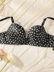 Love Heart Print Push Up Bra