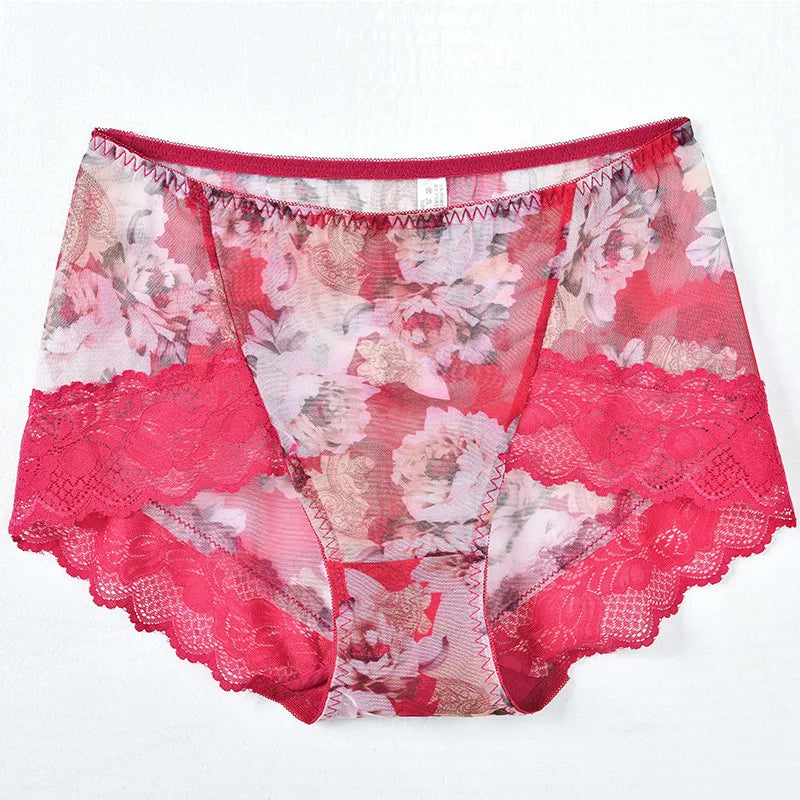 M-3XL Plus Size Printed Lace Panties
