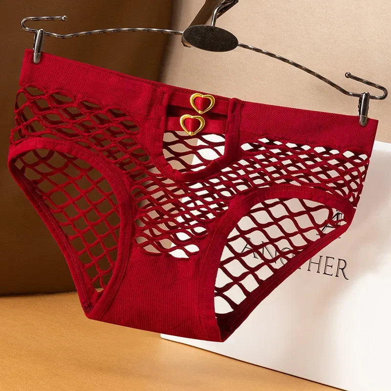 Metal Buttons Hollow Mesh Underwear